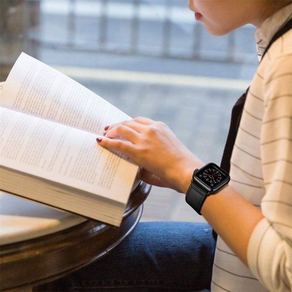 NEW[BAND] BLACK Genuine Leather For Apple Watch - Picture 10 of 10